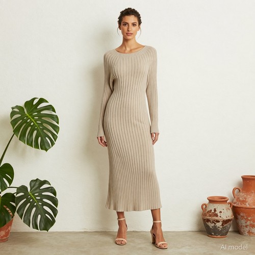 Minimal maxi strickkleid beige - minimal,