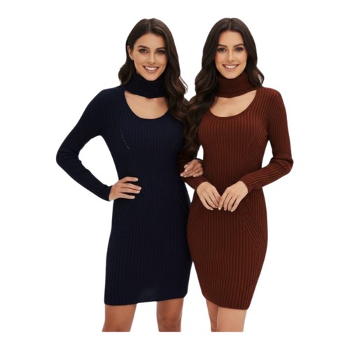 Damen strickkleid rollkragen - damen,