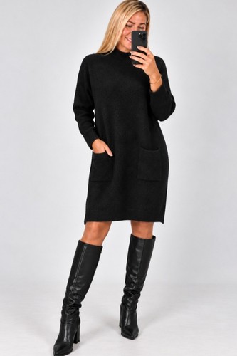 Kleid feinstrick stehkragen - kleid,